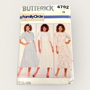 Vintage 1980s Butterick Sewing Pattern 4702 Misses Dress Size 12
